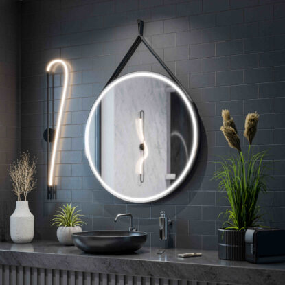 London – Rund LED Loftspegel på Strip i aluminiumram